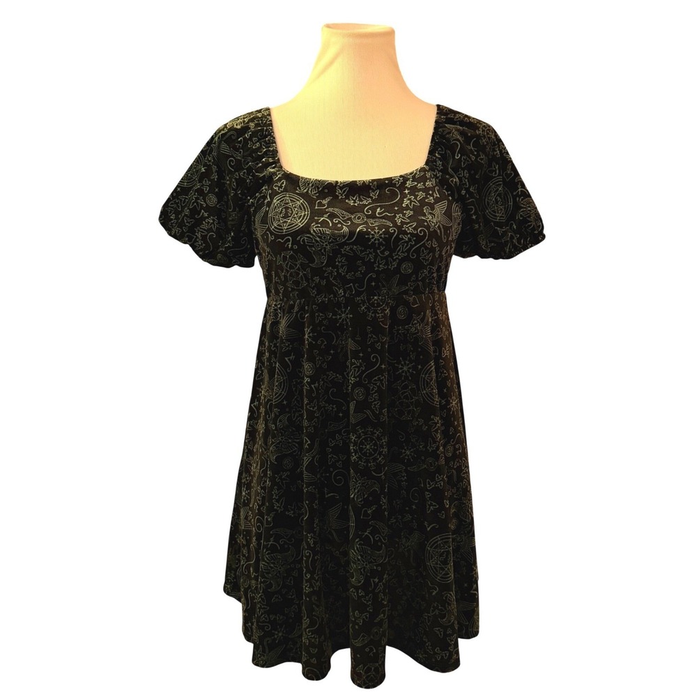 Wicked Paul Tazewell Dress Kids L+ Black Green Velvet Celestial Occult Babydoll - Picture 2 of 10